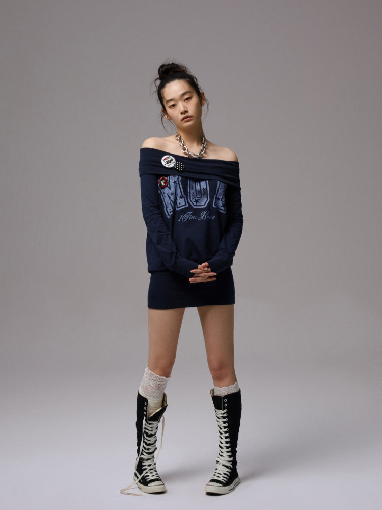 Off-Shoulder Printed Bodycon Dress