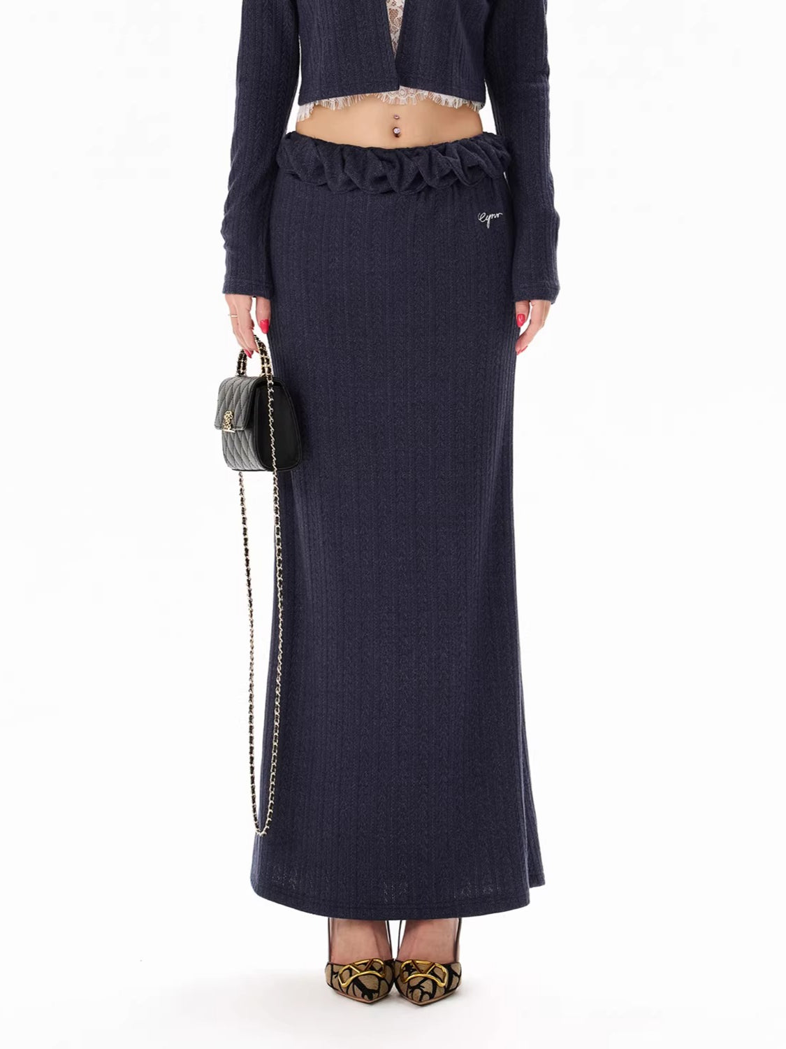 Navy Lace Layered Knit Set