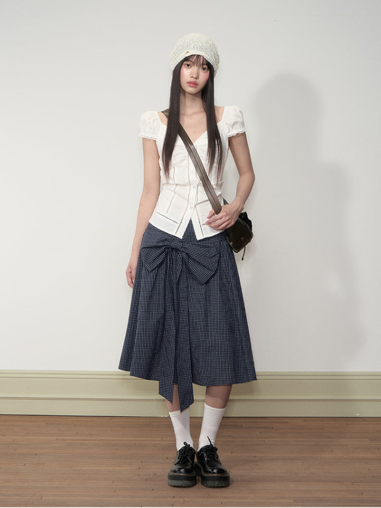 Lapel Waist-Cinching Lace Elastic Shirt