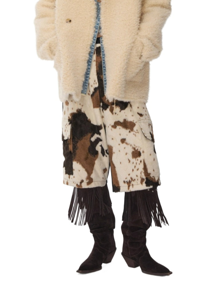 Cow Pattern Faux Fur Shorts