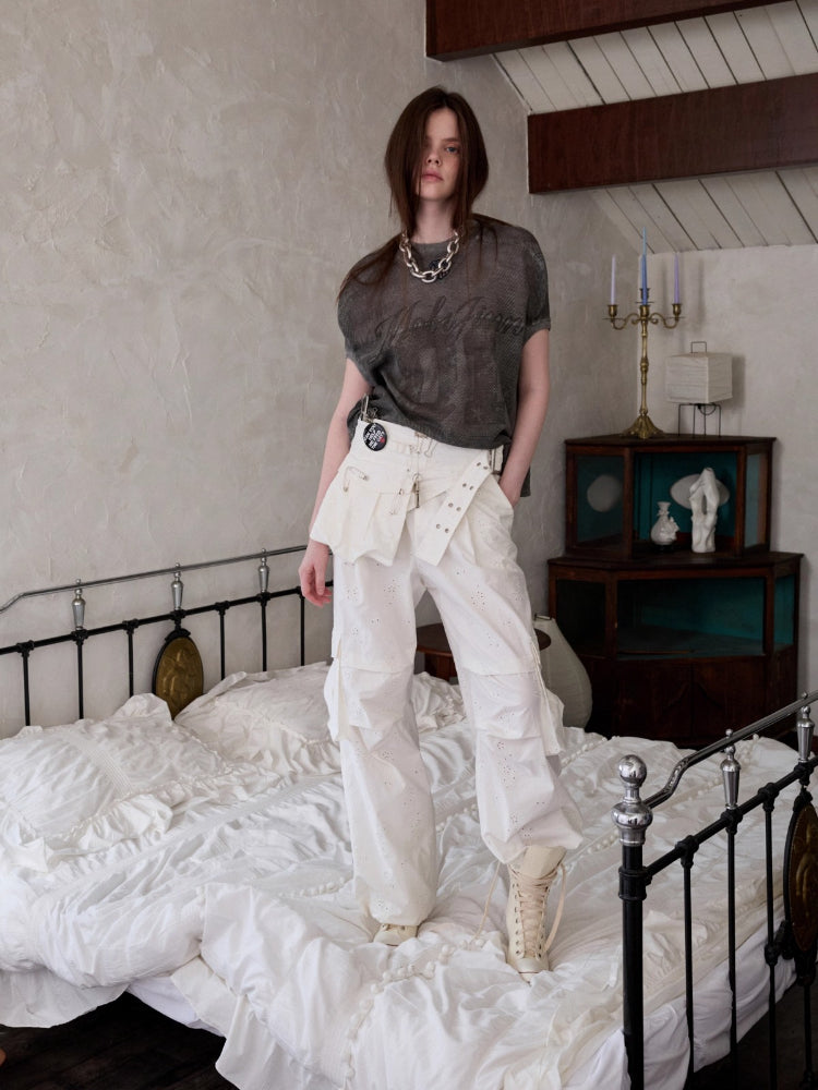 Jacquard Embroidered Multi-pocket Cargo Pants