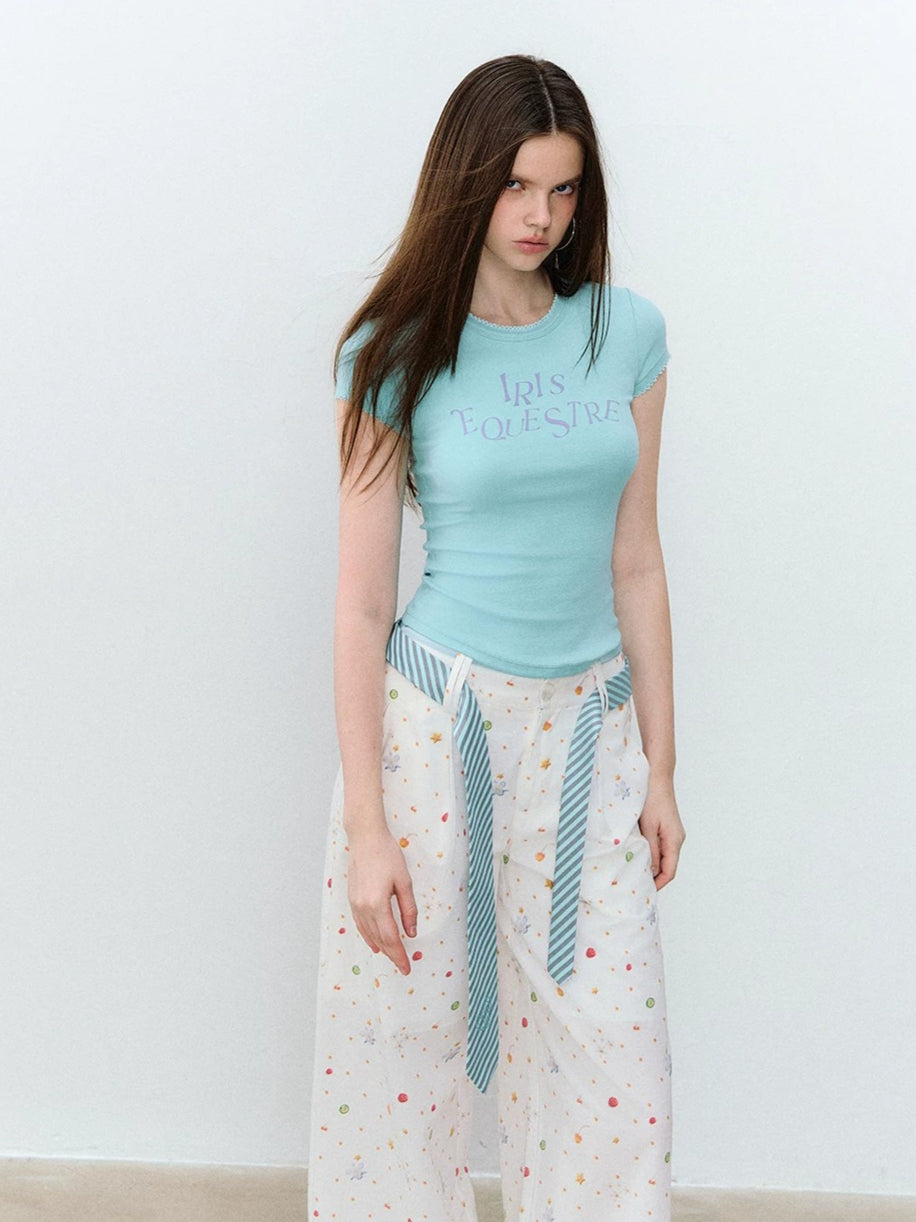 Letter Print Fitted T-shirt