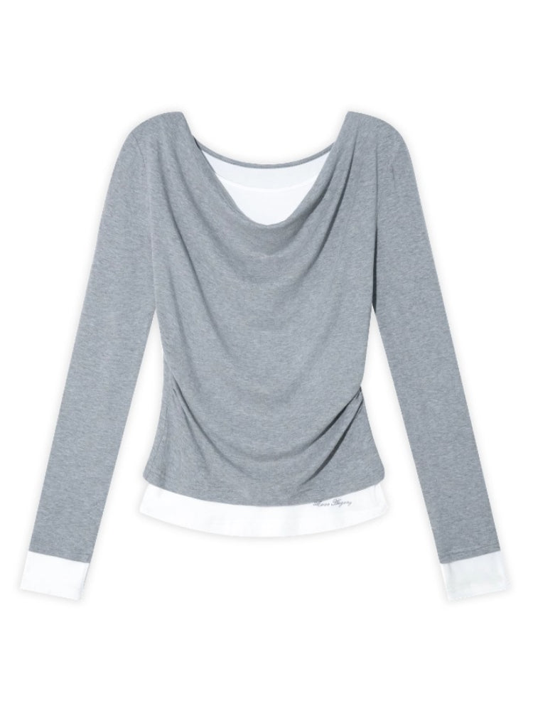 Dangle Collar Fake Two-Piece Color-Blocked Blouse