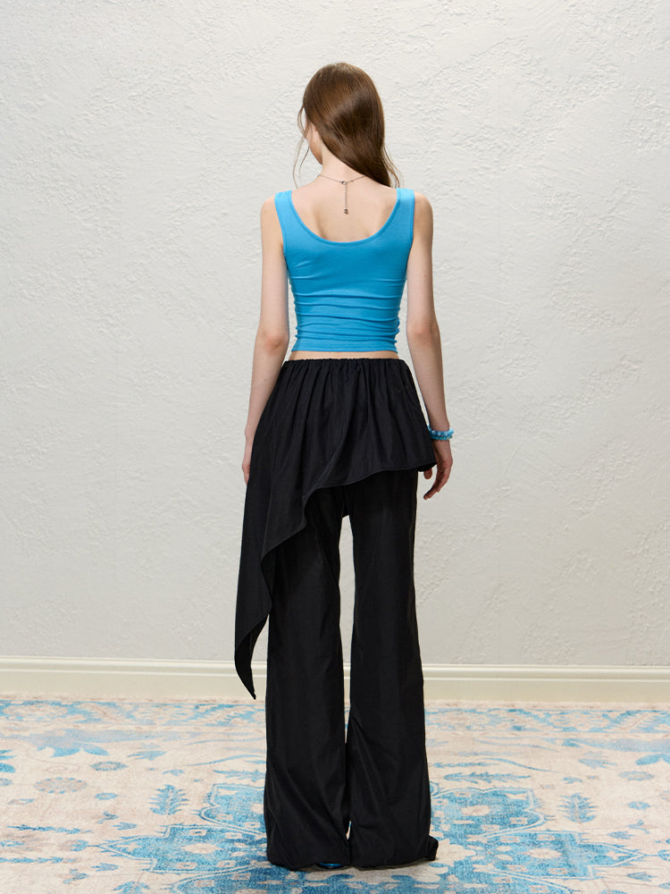 Blue 3D Rose Ruched Slim Tank Top
