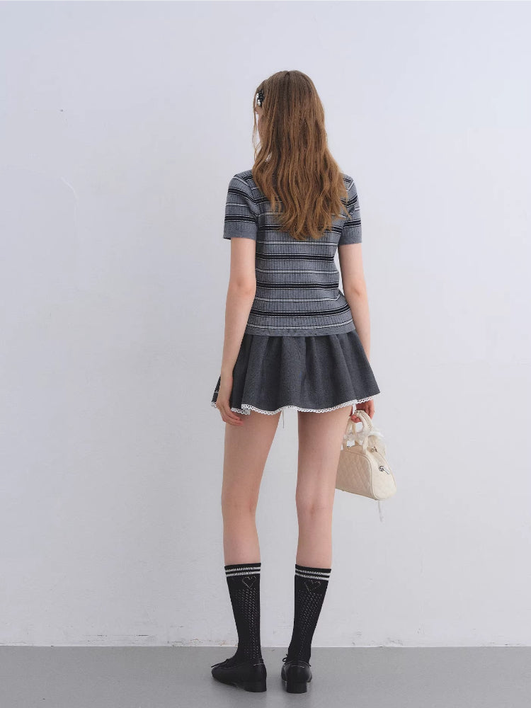 Stripe V-Neck Knit Polo