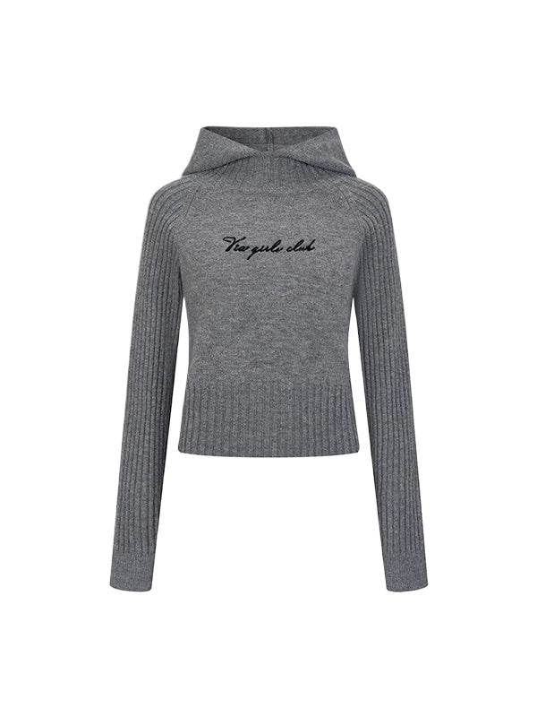 Hooded Rib-Knit Wool Pullover