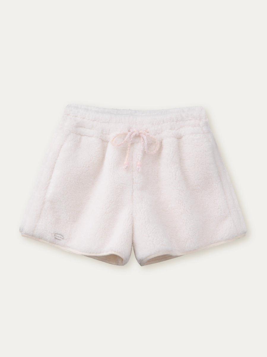 White Faux Shearling Winter Shorts