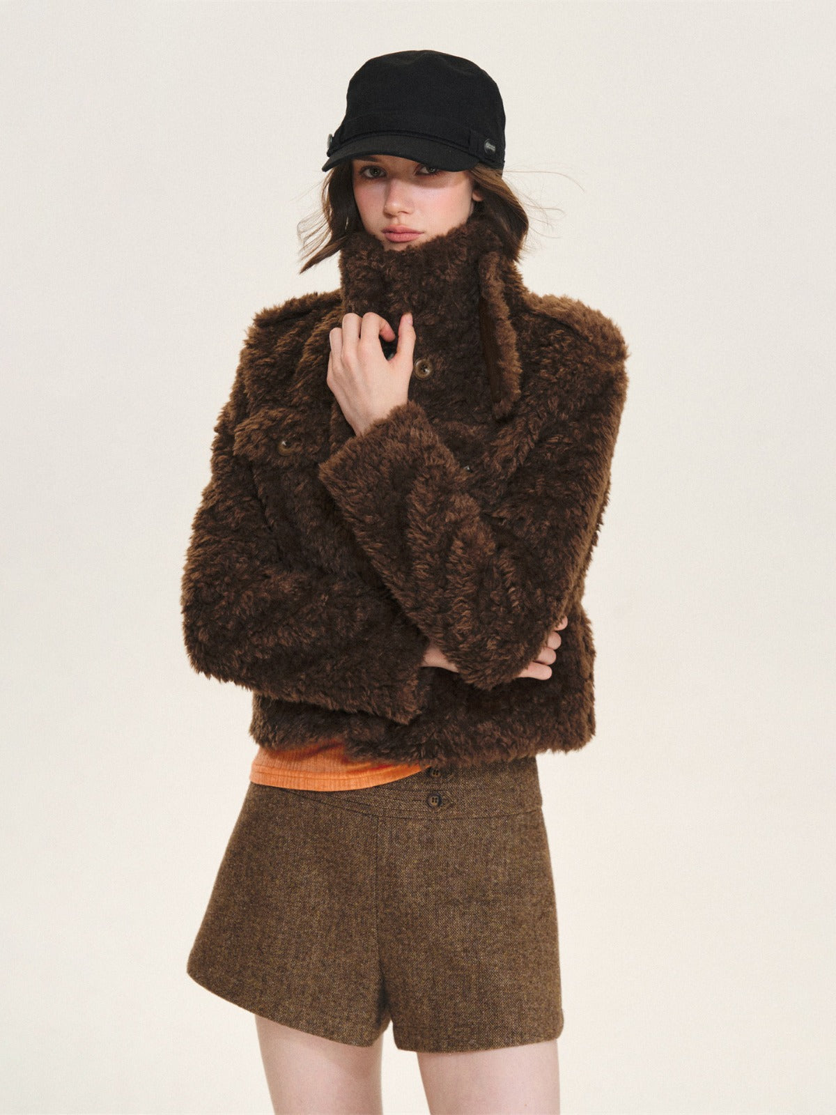 Vintage Cropped Plush Collar Coat
