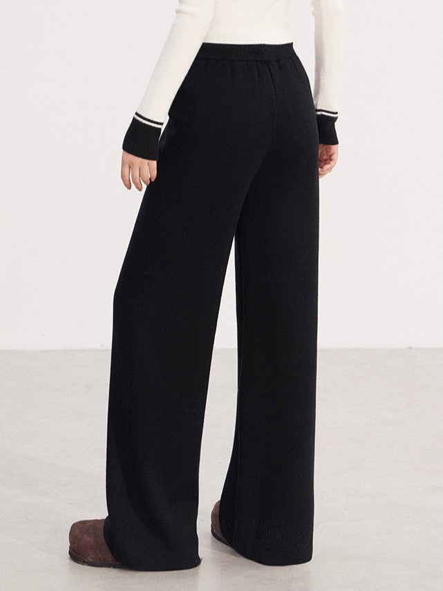 Fleece-lined Knit Elastic Waist Wide-leg Pants