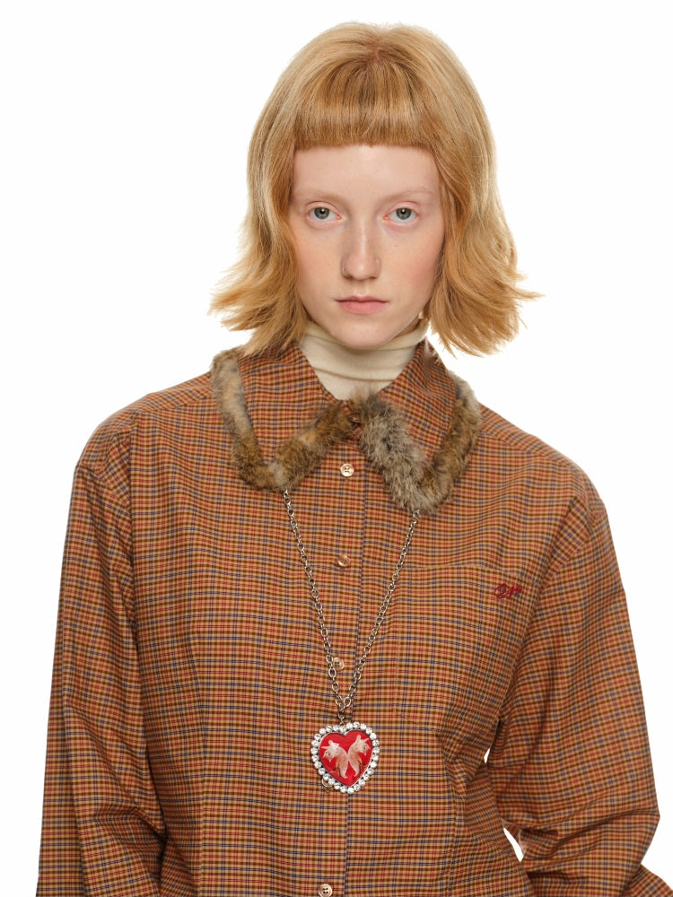 Striped Plaid Rabbit Fur Shirt