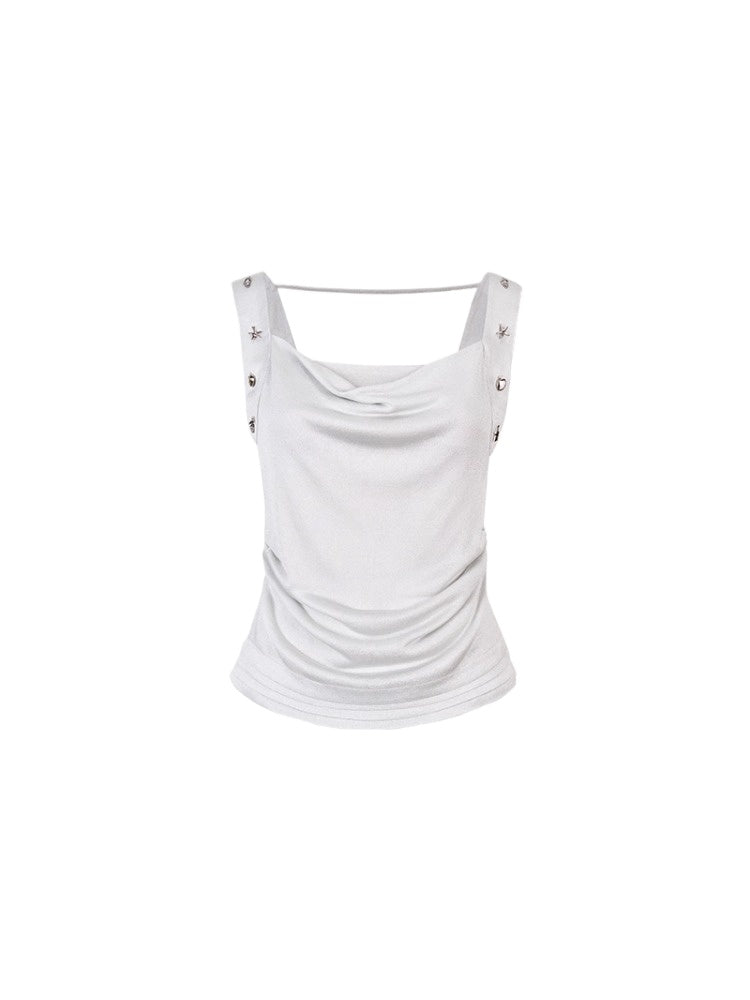 Rivet Embellished Small Cowl-Neck Camisole