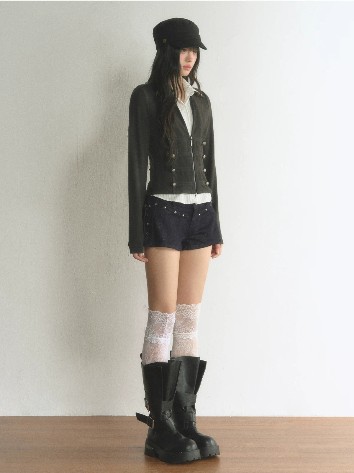 Vintage Double-Breasted Layered Cropped Jacket