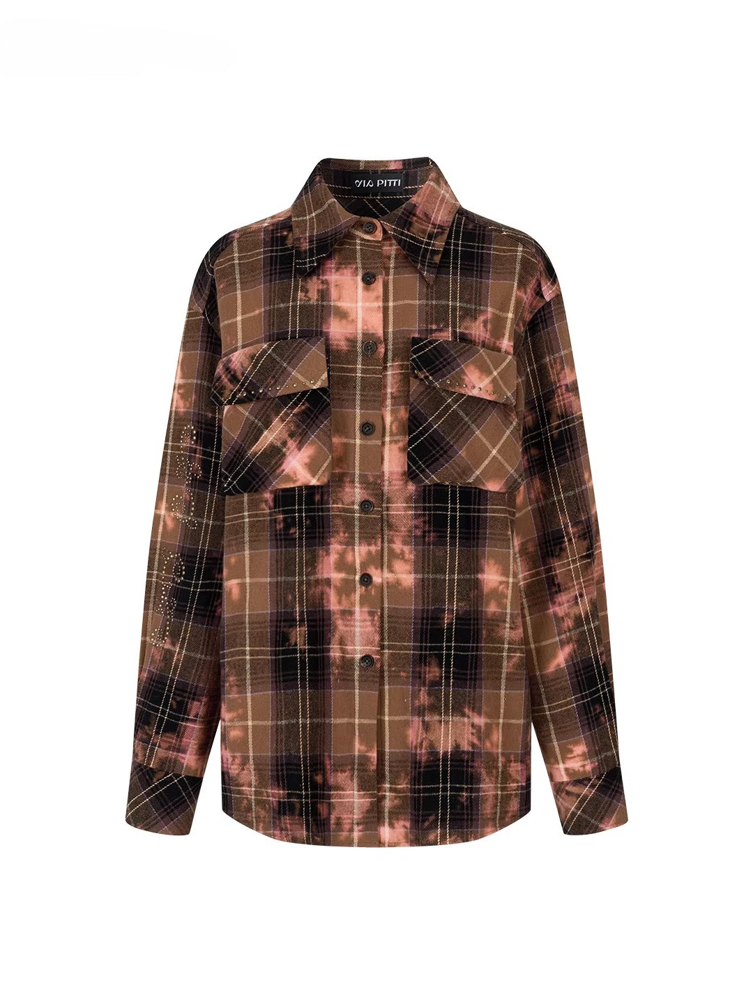 Oversized Plaid Studded Shirt