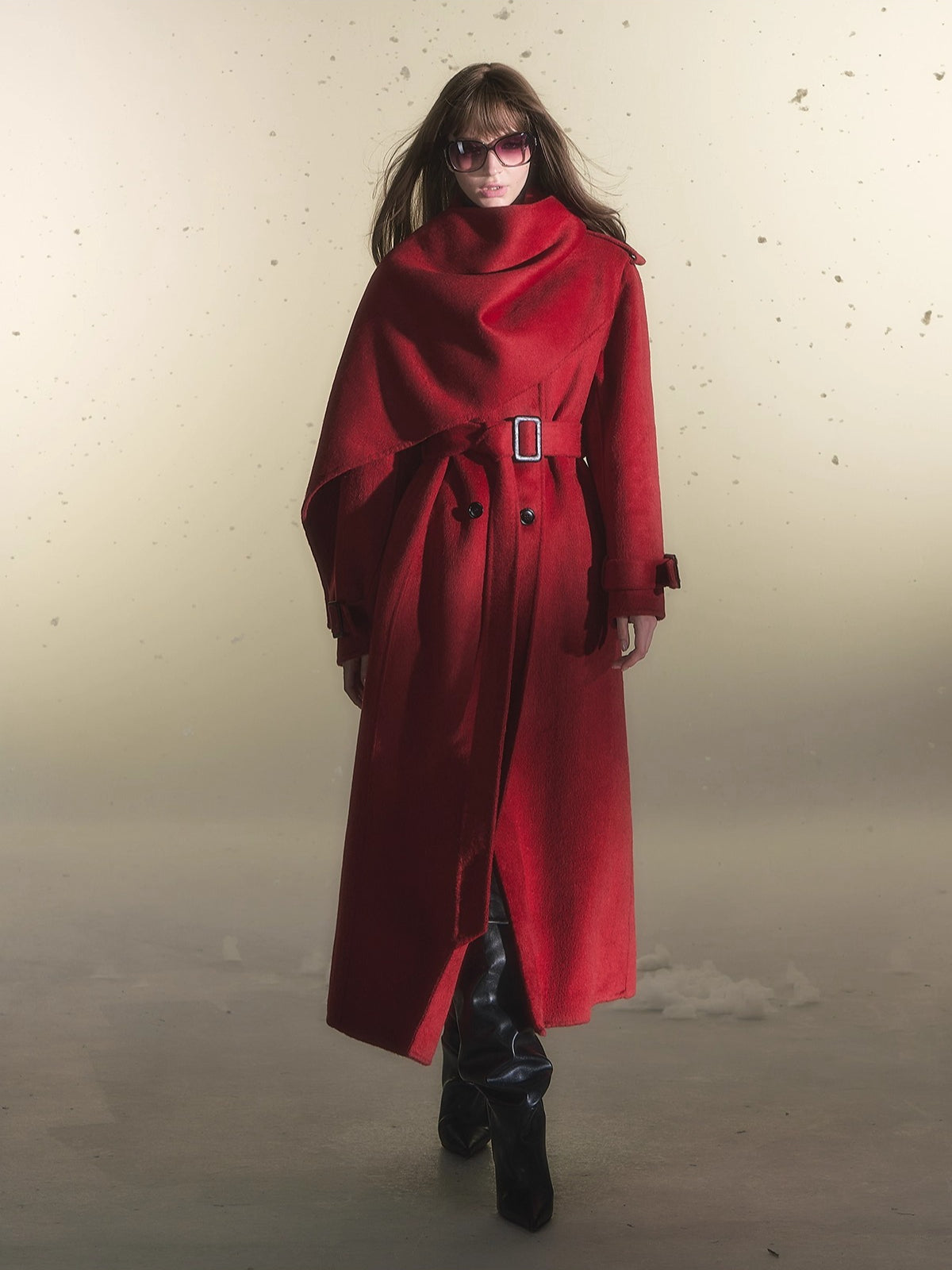 Cape Scarf Double-Faced Wool Coat