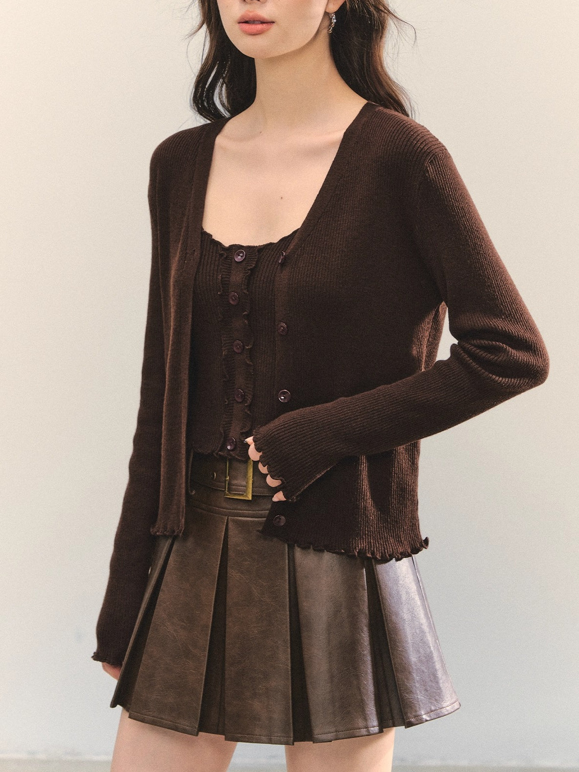 Lettuce-Edge Cardigan & Camisole Set