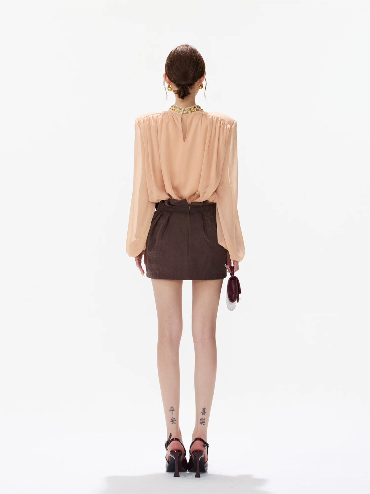 Pearl Chiffon Lantern Sleeve Blouse