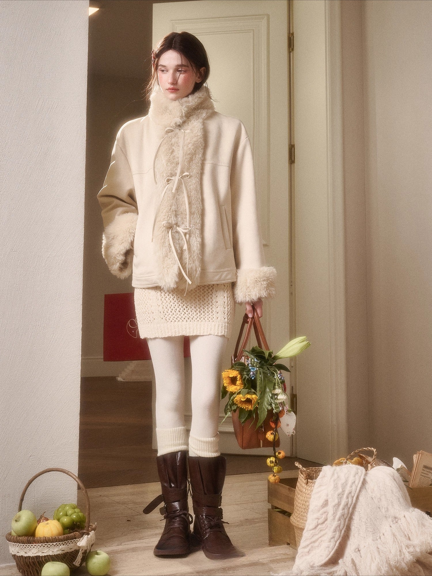 Travel Plan Shearling Fleece-Lined Stand Collar Jacket