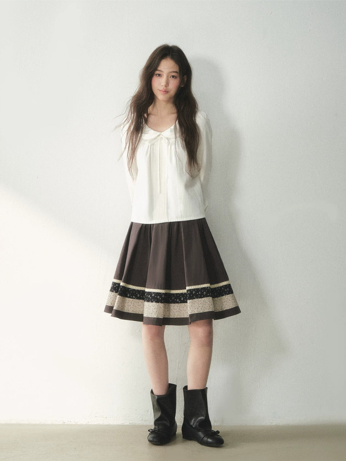 White Bow Lace A-Line Pullover Shirt