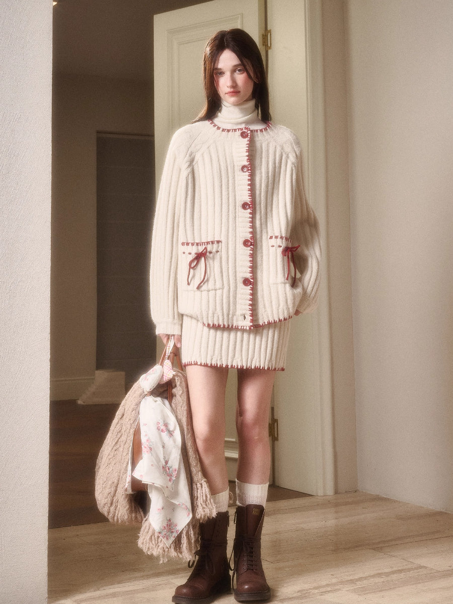 Latitude 69° Wool Contrast Trim Knit Sweater Set