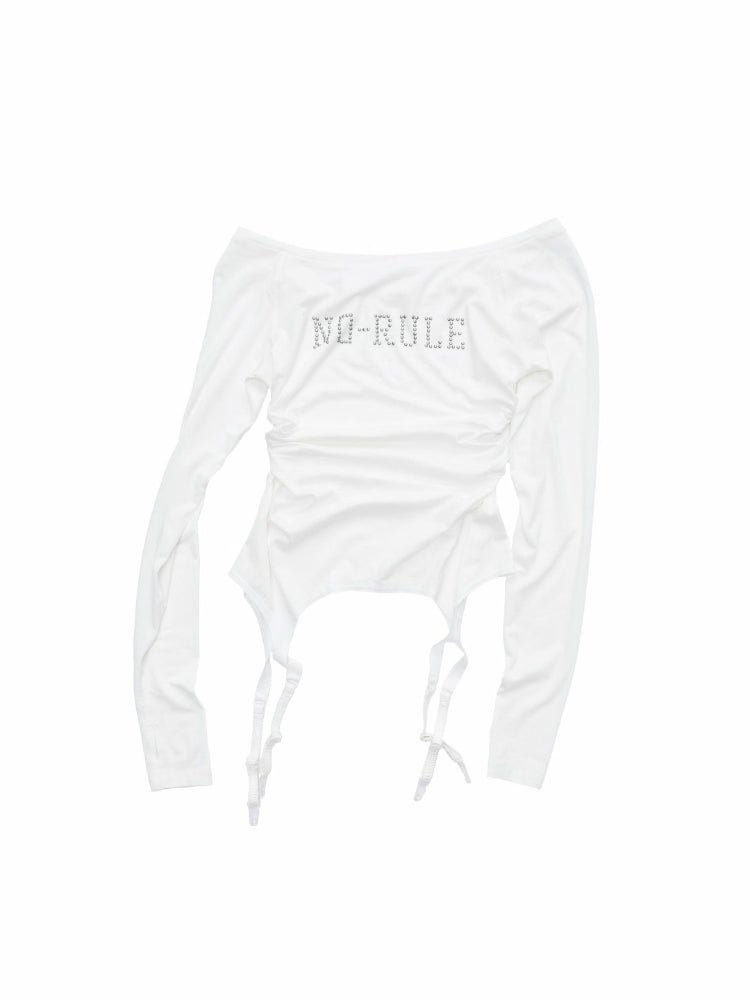 Garter Rhinestone Ruched Knit Top