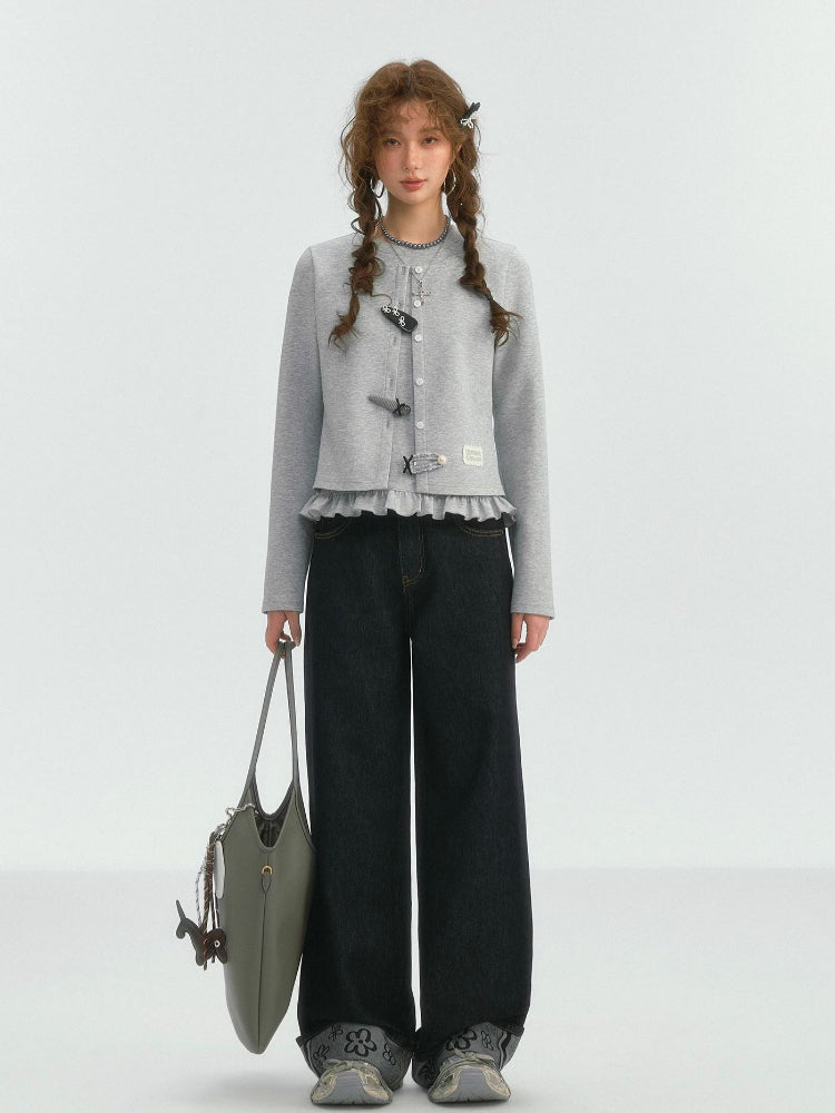 Fake Two-piece Round Neck Lace Top