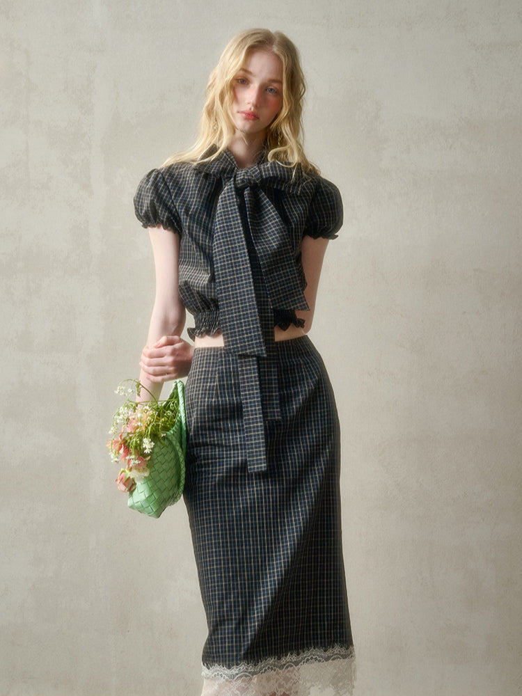 Natural Cotton Bow-Tie Shirt & Skirt Set