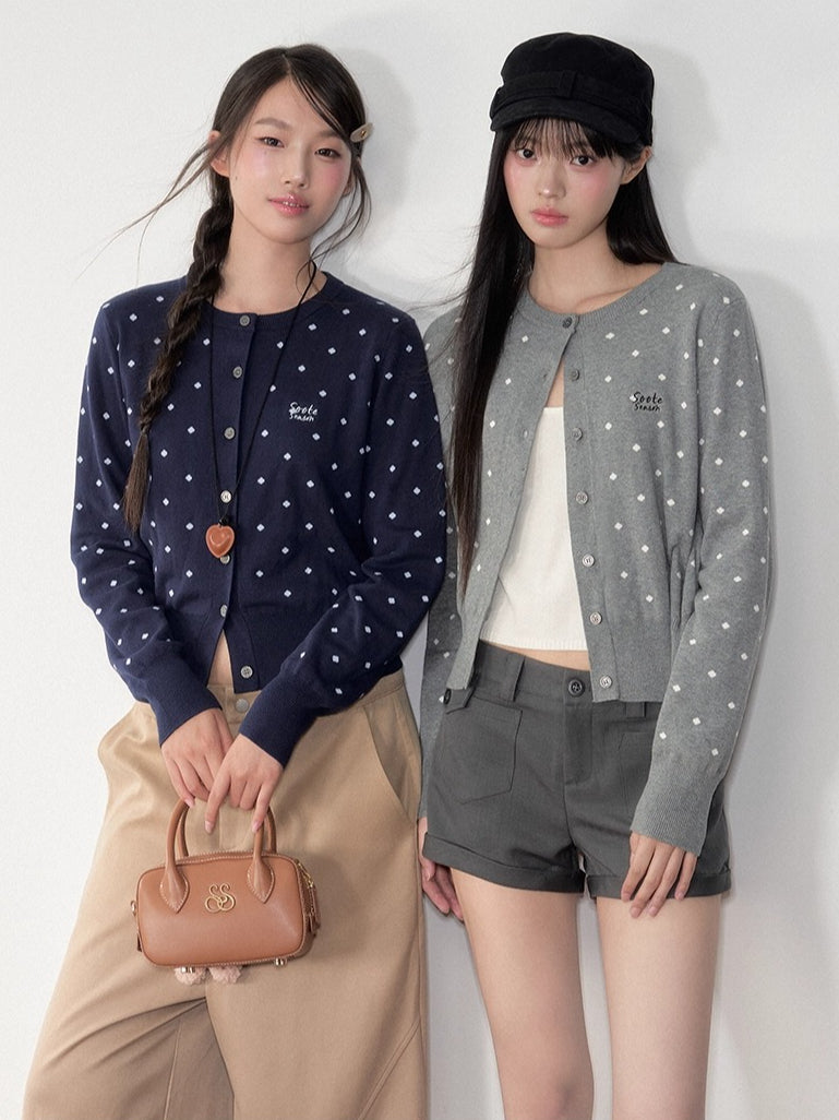 Blue & Gray Polka Dot Knit Cardigan