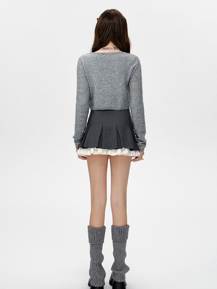 Color Block Pleated High-Waisted Skirt