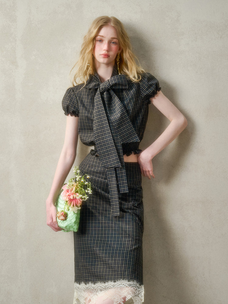 Natural Cotton Bow-Tie Shirt & Skirt Set