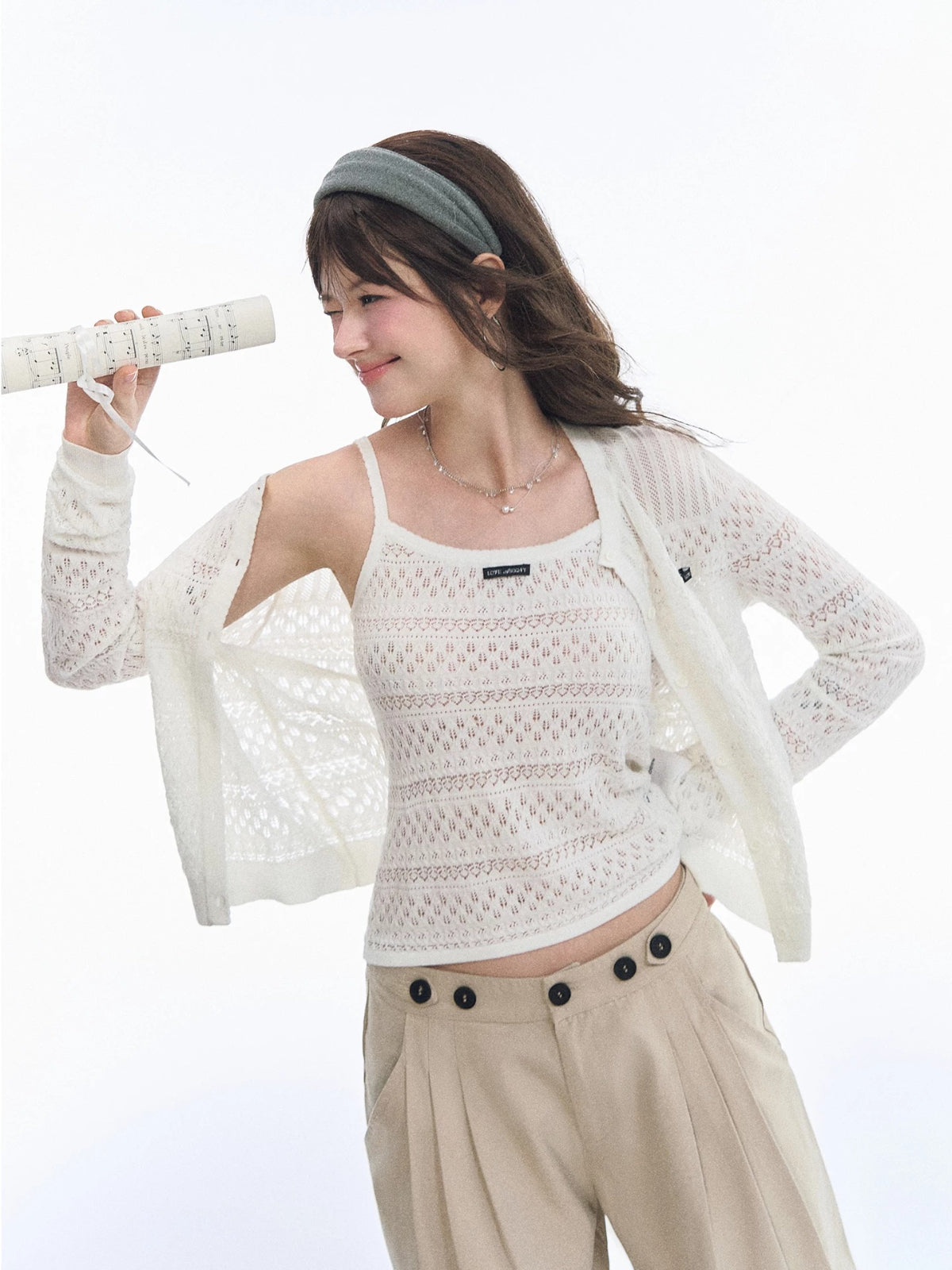 Lace Knit Cardigan & Vest Set