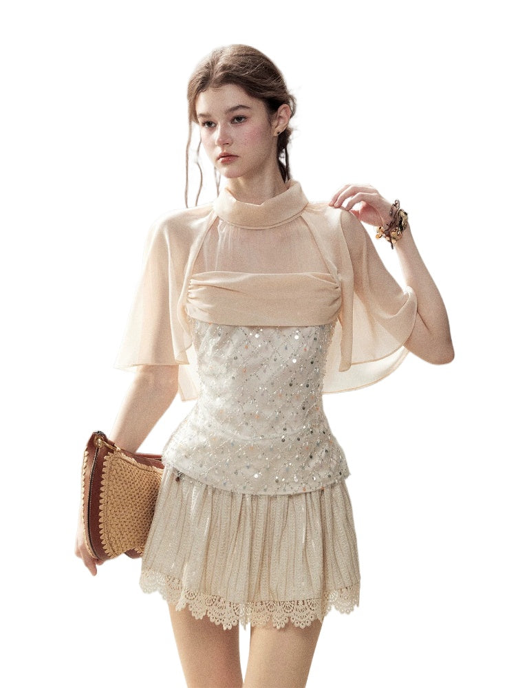 Pink Mesh Shawl Top