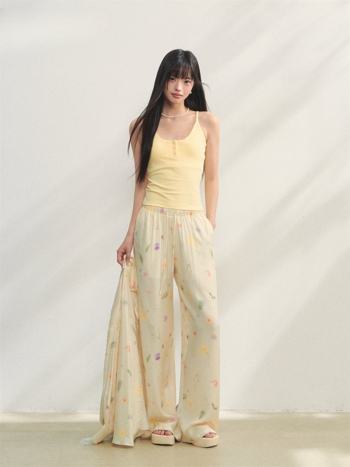 Floral Elastic Waist Straight Leg Casual Pants