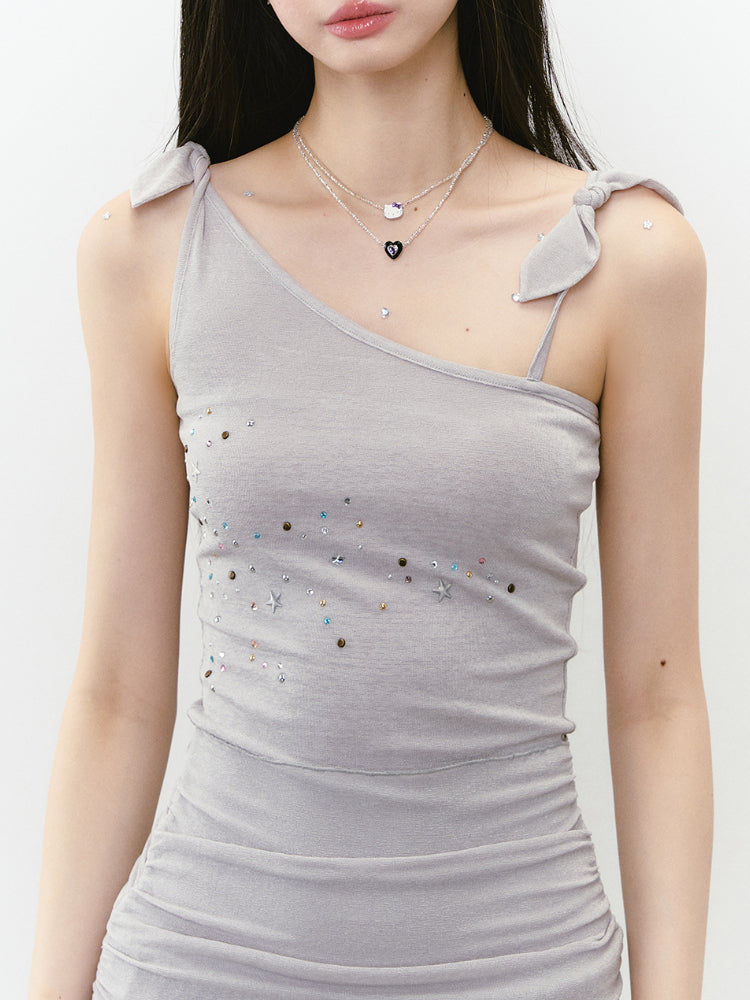 Beaded Strappy Asymmetric Dress