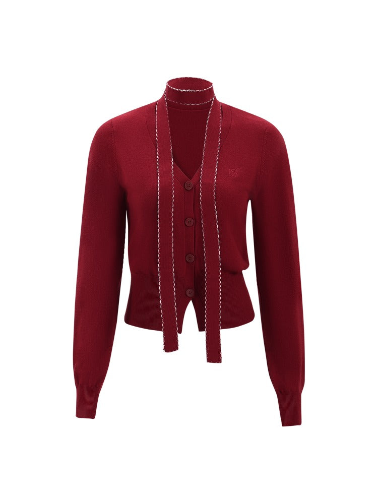 Vintage Red V-neck Knit Cardigan