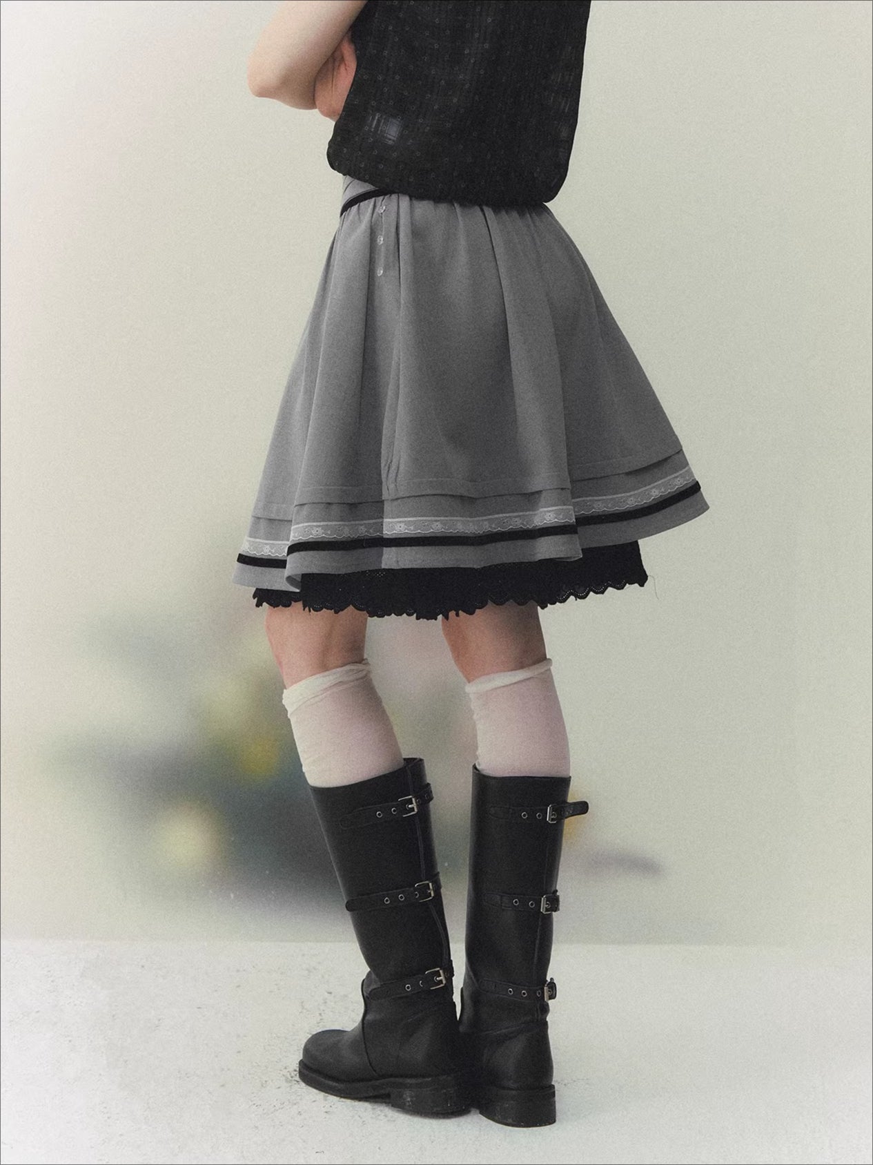Gray Bow Pleated Skirt