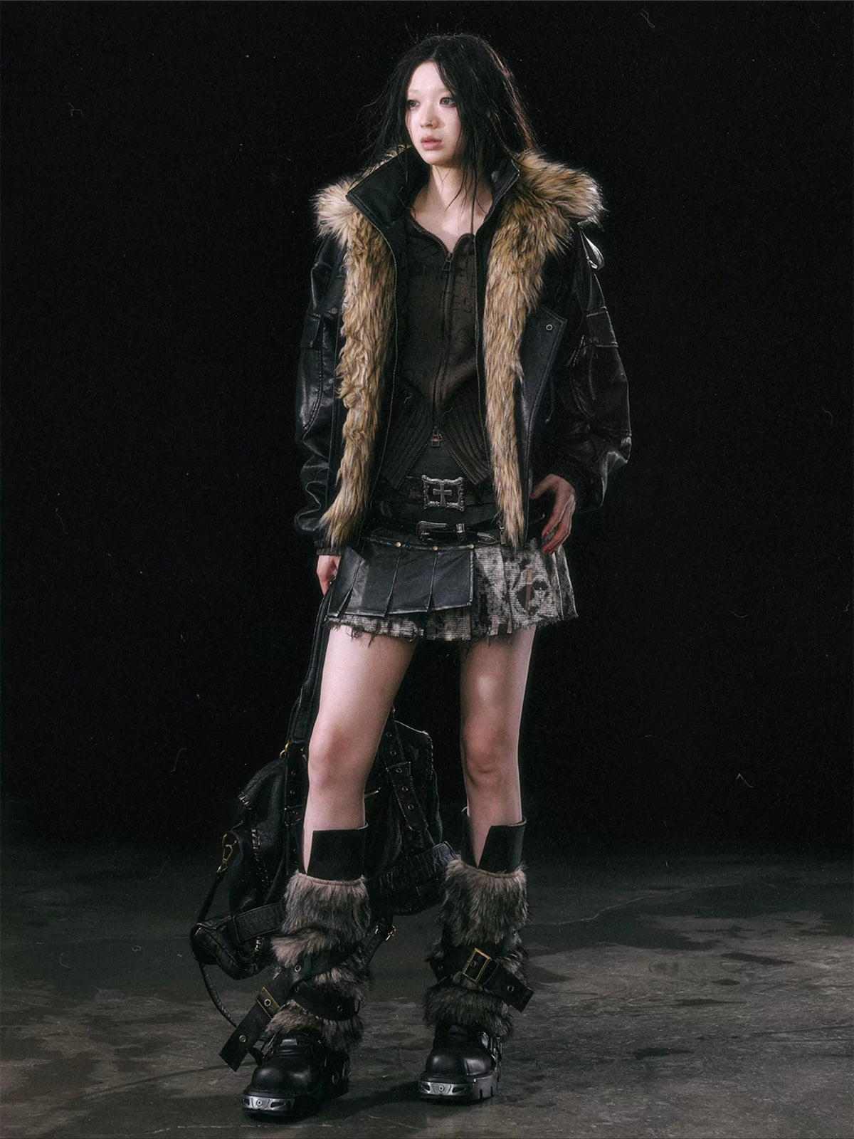 Detachable Fur Leather Jacket