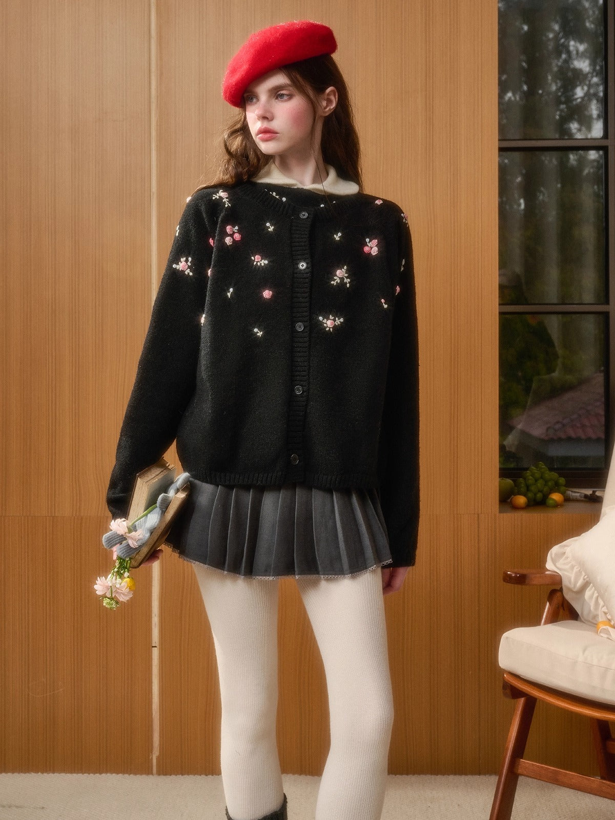 Hand-Embroidered Floral Cardigan