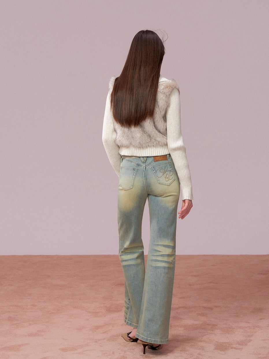 Studded Wash Straight-Leg Jeans