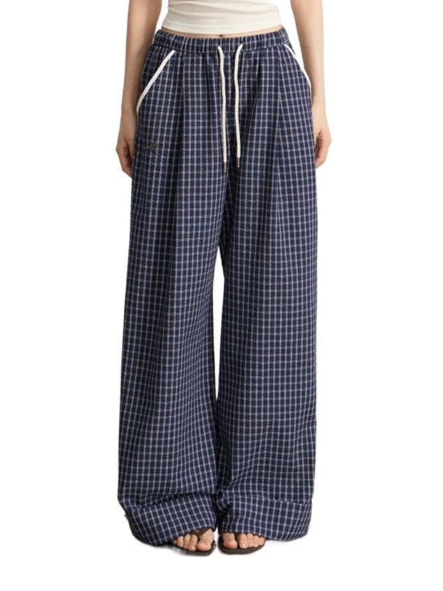 Plaid Folded Wide-Leg Pants