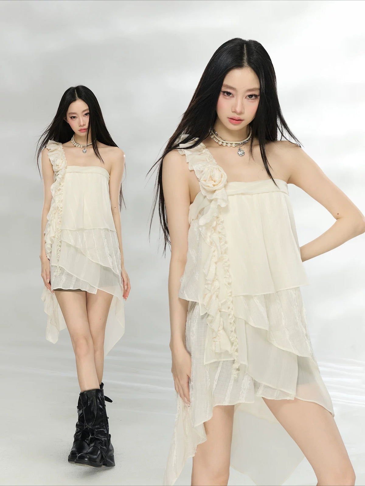 Ruffle Rose Mini Dress