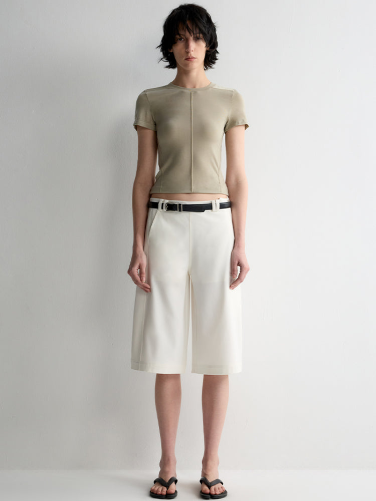 Split-Line Sheer Short Sleeve T-shirt