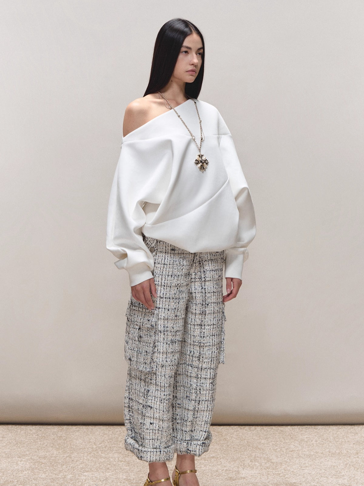 Wool Boucle Utility Cuffed Pants