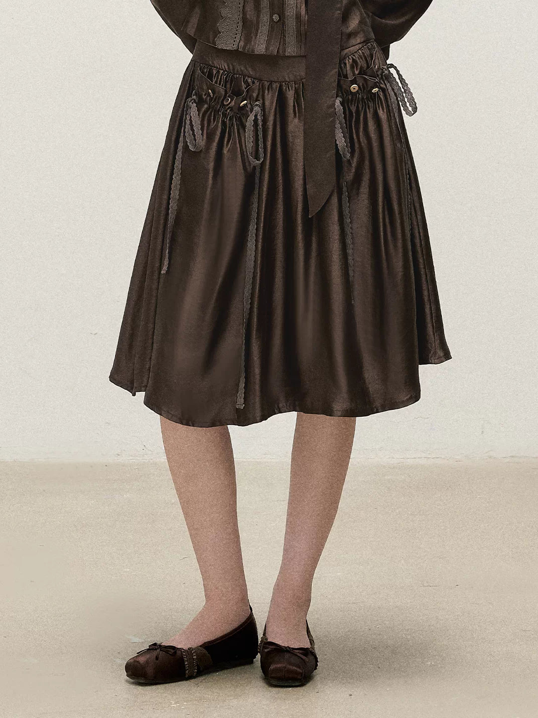 Ribbon V-Neck Skirt Set
