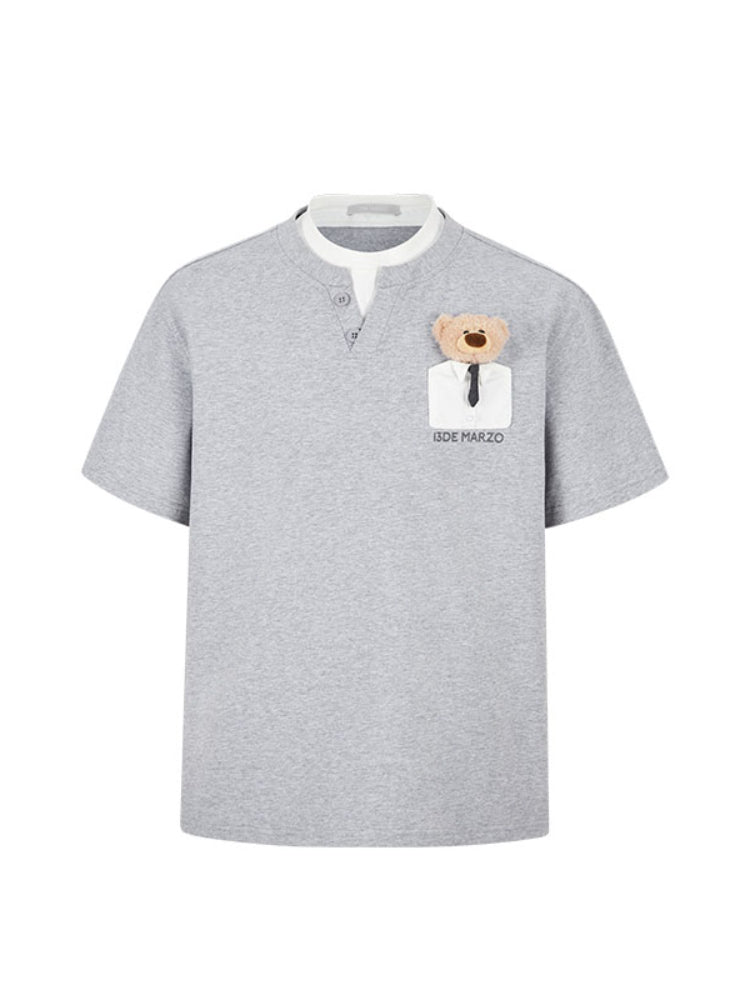 Pocket Doll Fake Two-piece Cotton T-shirt