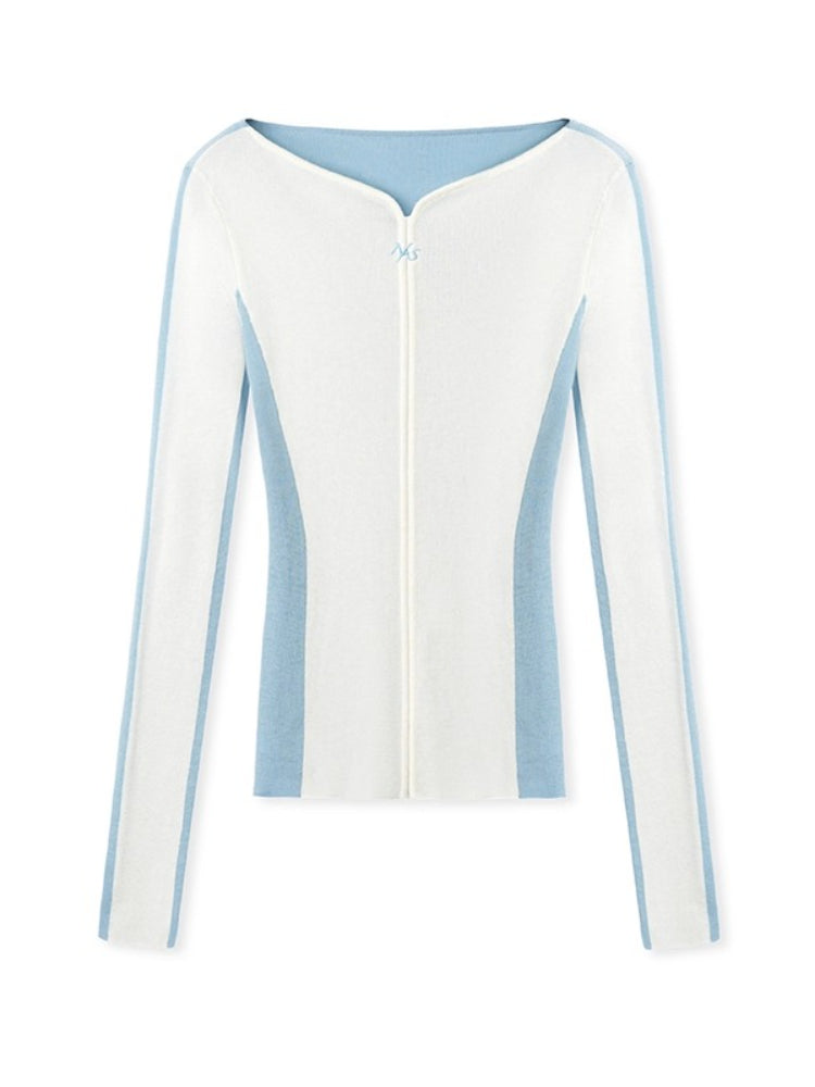 Contrast-Trim Fitted Knit V-neck