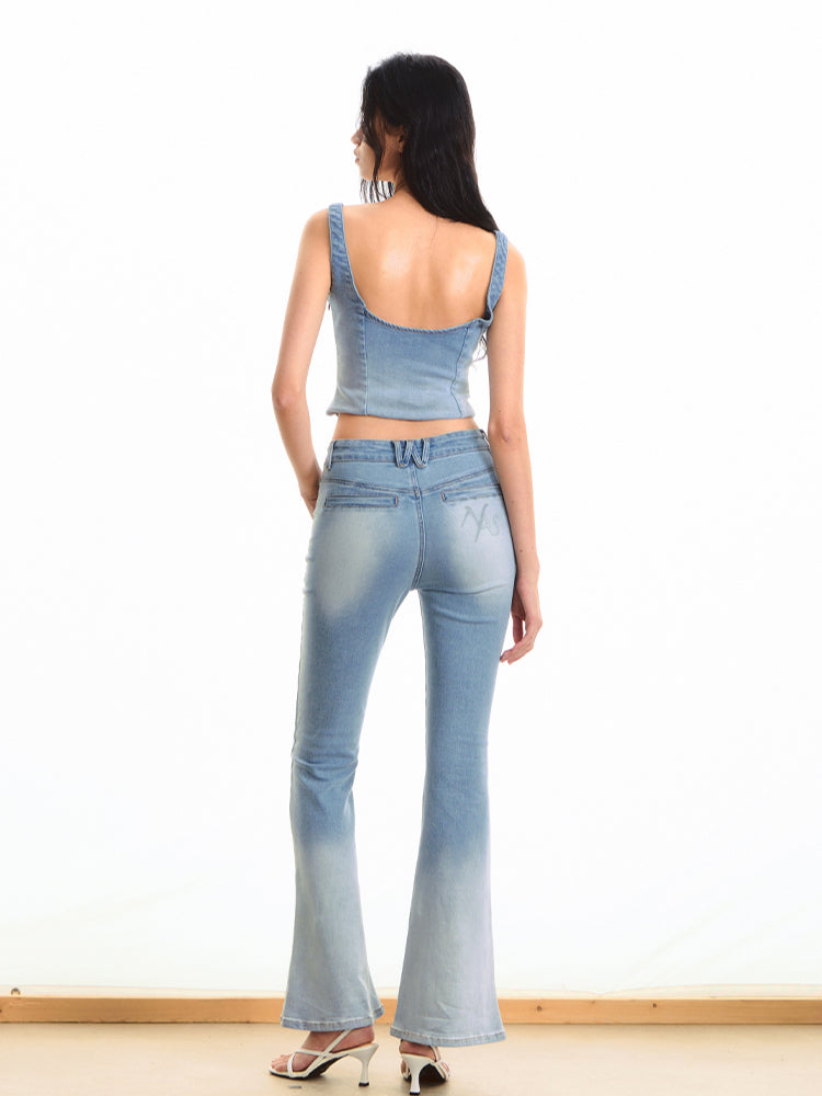 Gradient Mid-waist Washed Flared Pants