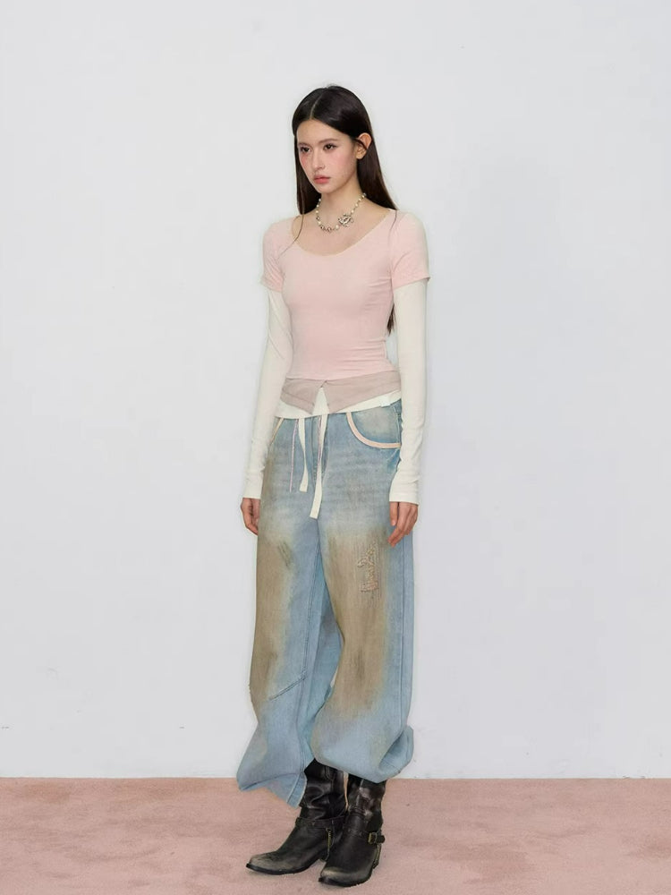 Colorblock Faux Layered Long Sleeve Tee