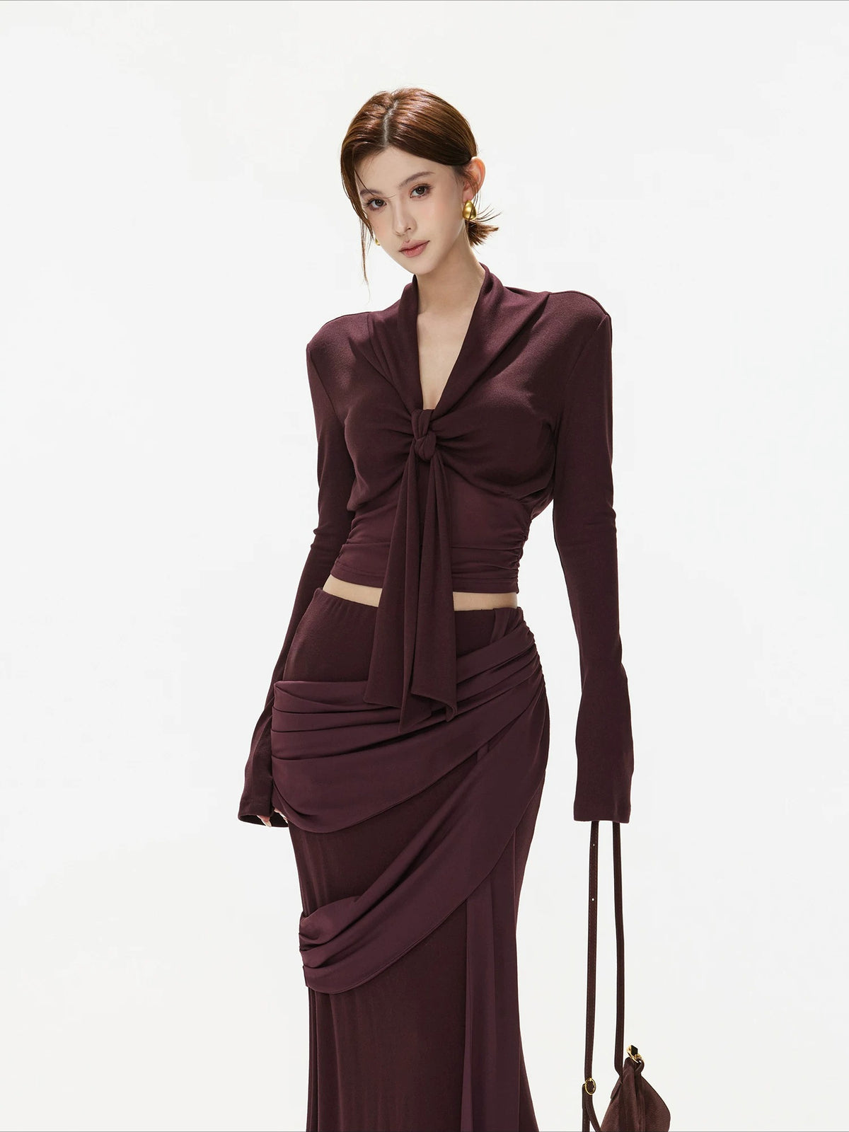 Purple Twist V-Neck Top & Mermaid Skirt Set