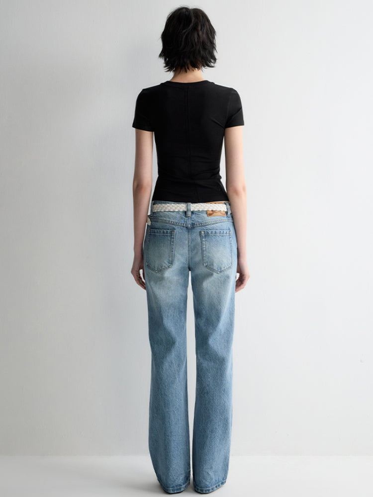 Split-Line Sheer Short Sleeve T-shirt