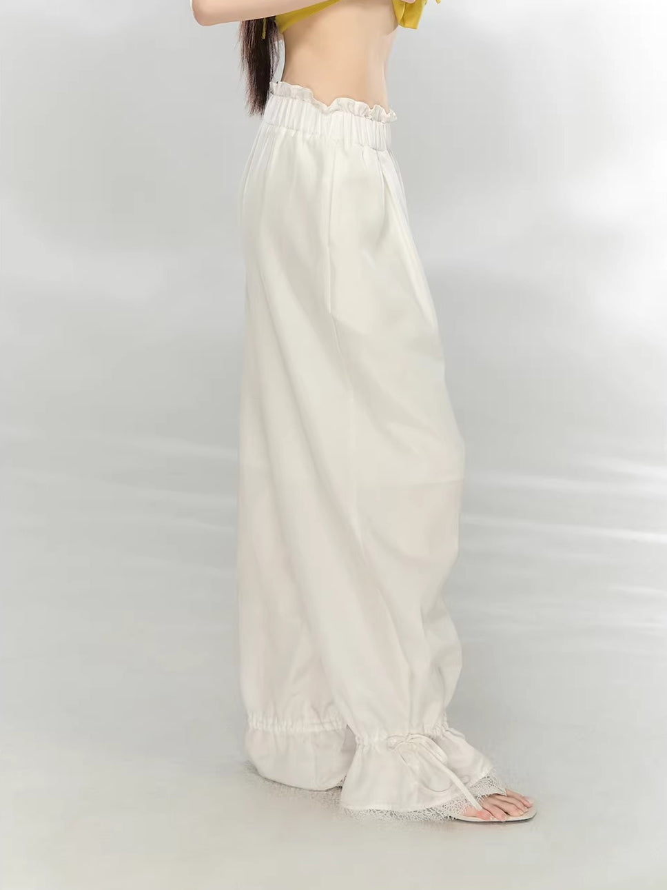 Lace Panel Wide-Leg Pants